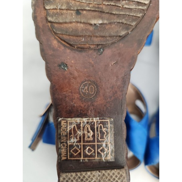 CR COLLECTION Blue Wedge Sandals Gold Studs US Women's Size 9.5 EU Size 40 - Picture 6 of 6